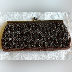 Inge Christopher Copper & Black Beaded Clutch with optional chain strap